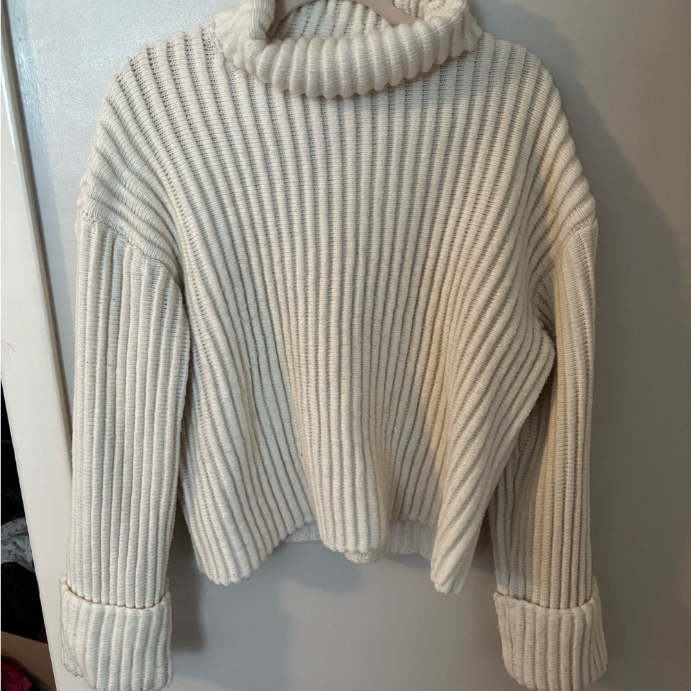 Cozy Shoe Dazzle Cream Ribbed Turtleneck Sweater